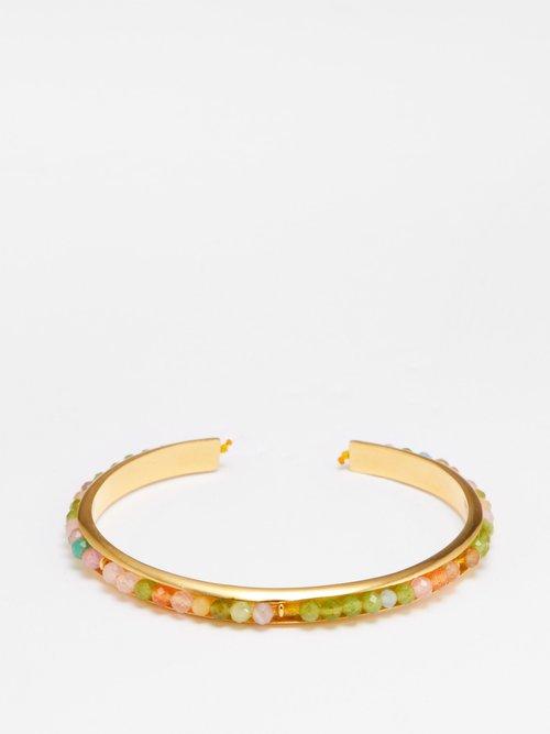 Hermina Athens - Luna Howlite Zirconia & Gold-plated Cuff - Womens - Gold Multi