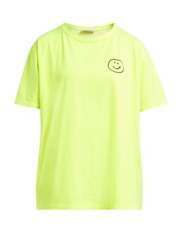 Matchesfashion.com Vika Gazinskaya - Smiley Face Print Cotton Jersey T Shirt - Womens - Yellow