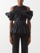 Alexander Mcqueen - Off-the-shoulder Ruffled Cotton-jersey Tank Top - Womens - Black