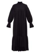 Matchesfashion.com Chlo - Ribbed Neck Silk Georgette Dress - Womens - Dark Navy