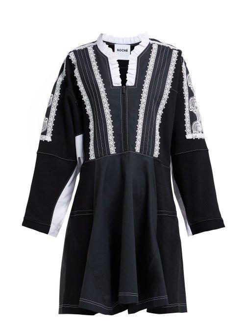 Matchesfashion.com Koch - Lace And Broderie Anglaise Cotton Midi Dress - Womens - Black Multi