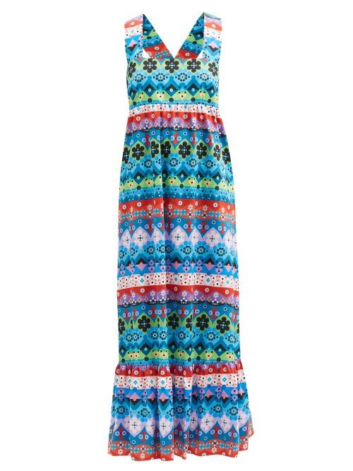 Borgo De Nor - Mila Floral-print Cotton Dress - Womens - Blue Multi