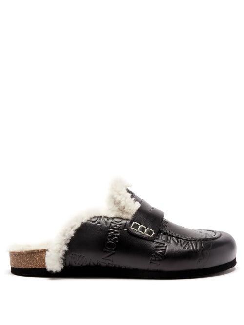 Jw Anderson - Shearling-lined Leather Backless Loafers - Womens - Black
