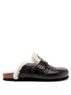 Jw Anderson - Shearling-lined Leather Backless Loafers - Womens - Black