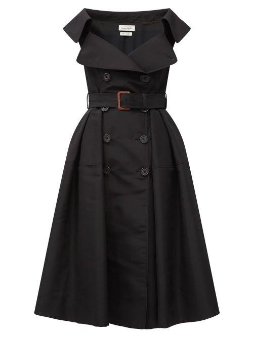 Matchesfashion.com Alexander Mcqueen - Open-collar Faille Trench Midi Dress - Womens - Black
