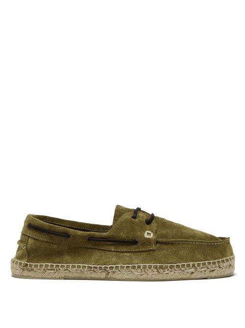 Matchesfashion.com Maneb - Hamptons Green Suede Boat Shoes - Mens - Khaki