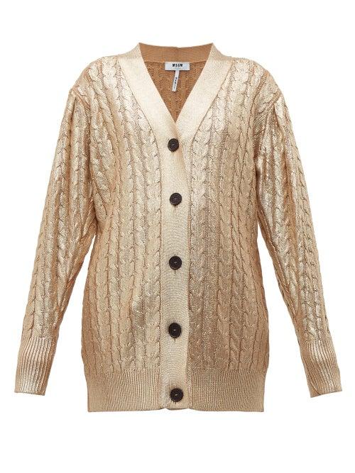 Matchesfashion.com Msgm - Metallic Cable Knit Wool Blend Cardigan - Womens - Gold