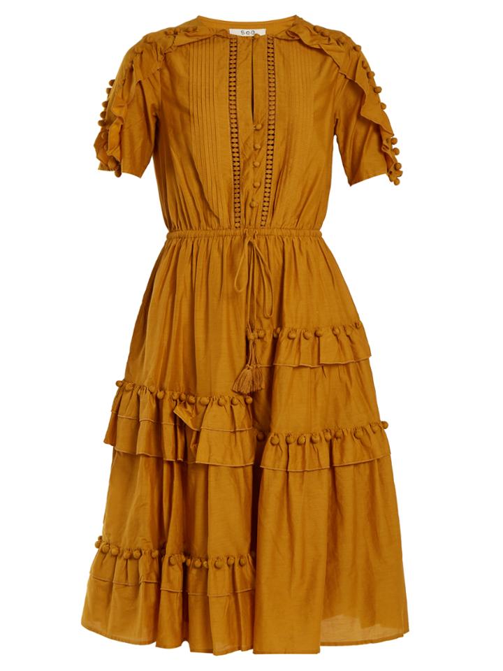 Sea Pompom-trimmed Cotton And Silk-blend Dress