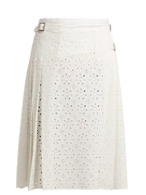 Matchesfashion.com Christopher Kane - Cotton Broderie Anglaise Kilt Skirt - Womens - White