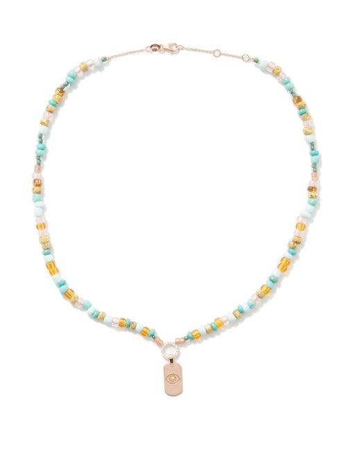 Diane Kordas - Evil Eye Diamond, Amber & 14kt Rose-gold Necklace - Womens - Multi