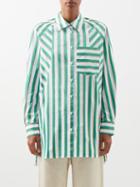 Lee Mathews - Kennedy Striped Cotton Shirt - Womens - Green