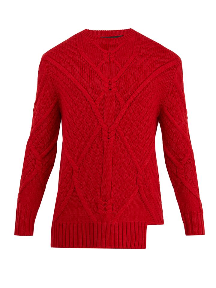 Neil Barrett Asymmetric-hem Cable-knit Wool Sweater