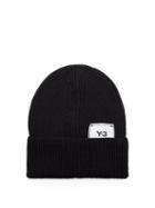 Matchesfashion.com Y-3 - Logo-patch Ribbed Wool Beanie Hat - Mens - Black