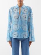 Staud - Marissa Swirl-print Chiffon Top - Womens - Blue Multi
