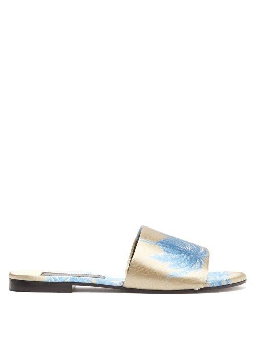Matchesfashion.com Avec Modration - Maui Palm Tree Satin Slides - Womens - Grey Multi