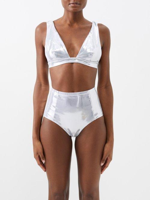 Dodo Bar Or - Plunge-front Metallic-jersey Bikini Top - Womens - Grey Silver