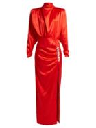 Matchesfashion.com Alessandra Rich - Crystal Embellished Silk Satin Gown - Womens - Red