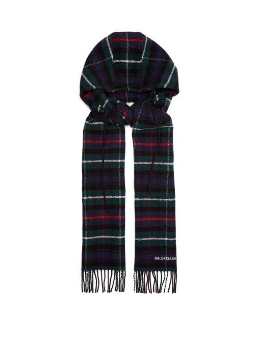 Matchesfashion.com Balenciaga - Hooded Checked Wool Scarf - Womens - Green