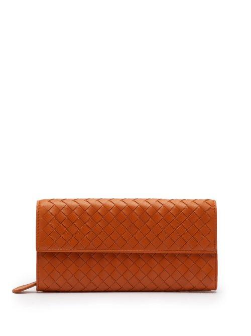 Matchesfashion.com Bottega Veneta - Intrecciato Continental Leather Wallet - Womens - Orange