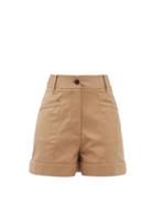 Victoria Beckham - High-rise Cotton-blend Wide-leg Shorts - Womens - Beige
