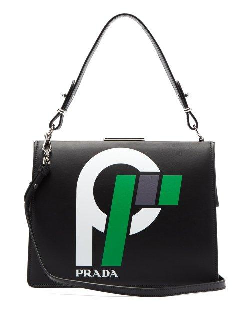 Matchesfashion.com Prada - Light Frame Logo Print Leather Bag - Womens - Black Green