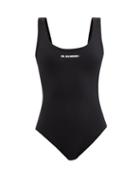 Matchesfashion.com Jil Sander - Logo-print Scoop-back Swimsuit - Womens - Black
