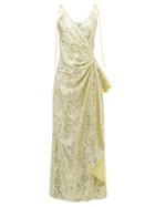 Matchesfashion.com The Attico - Gathered Sequinned Wrap Dress - Womens - Light Gold