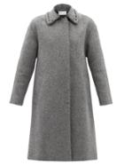 Redvalentino - Crystal-embellished Shetland-wool Twill Coat - Womens - Grey
