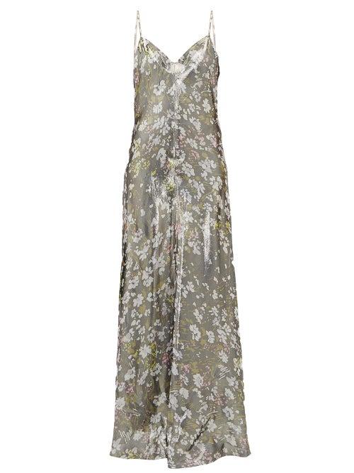 Matchesfashion.com Ganni - Metallic Floral Print Slip Dress - Womens - Silver