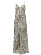 Matchesfashion.com Ganni - Metallic Floral Print Slip Dress - Womens - Silver