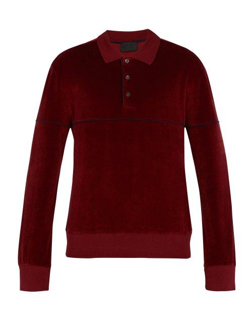 Matchesfashion.com Prada - Long Sleeved Chenille Cotton Polo Shirt - Mens - Red