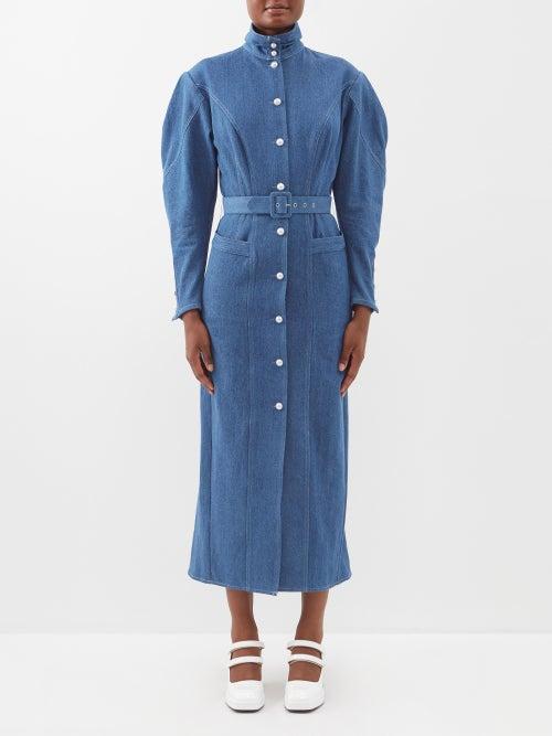 Batsheva - Hunter Denim Midi Dress - Womens - Blue