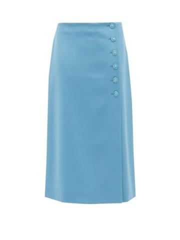 Matchesfashion.com Marc Jacobs Runway - Buttoned Wool-gabardine Midi Skirt - Womens - Light Blue