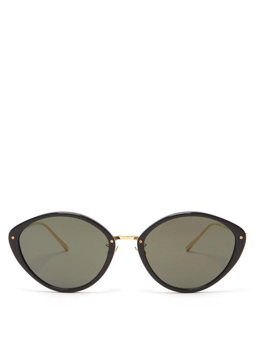 Matchesfashion.com Linda Farrow - Lucy Cat-eye Acetate Sunglasses - Womens - Black Gold