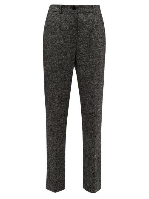 Matchesfashion.com Dolce & Gabbana - High Waisted Virgin Wool Blend Tweed Trousers - Womens - Grey Multi