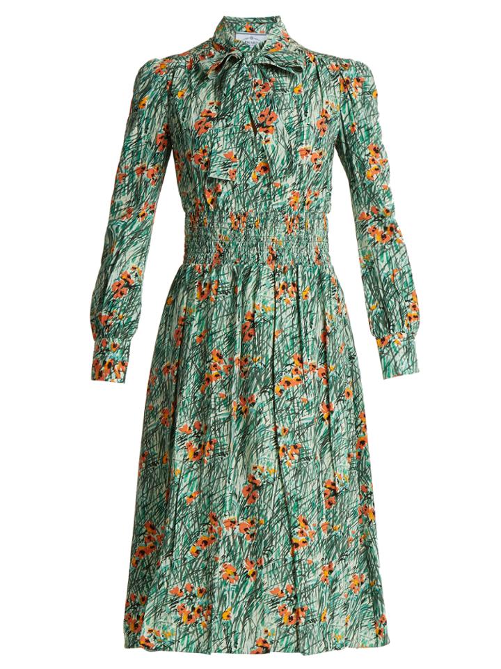 Prada Poppy-print Silk-crepe Dress