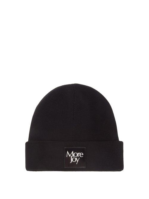 More Joy By Christopher Kane - Logo-patch Ribbed-merino Beanie Hat - Mens - Black