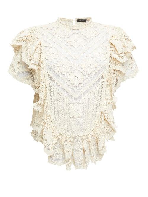 Matchesfashion.com Isabel Marant - Zainos Ruffled Crocheted-lace Top - Womens - Ivory