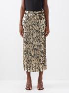 Raey - Gold Leaf Sequin Paperbag Skirt - Womens - Metallic