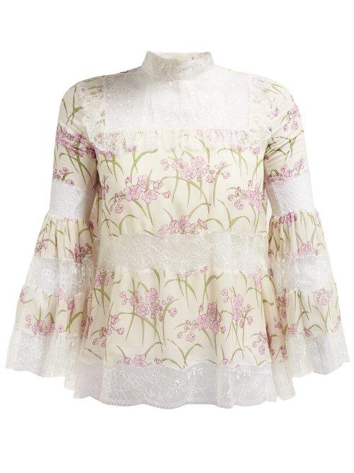 Matchesfashion.com Giambattista Valli - Floral Print Silk Chiffon Blouse - Womens - Ivory Multi