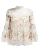 Matchesfashion.com Giambattista Valli - Floral Print Silk Chiffon Blouse - Womens - Ivory Multi