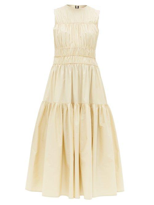 Matchesfashion.com Roksanda - Isilda Ruched Cotton Poplin Midi Dress - Womens - Light Yellow