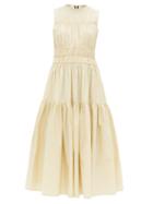 Matchesfashion.com Roksanda - Isilda Ruched Cotton Poplin Midi Dress - Womens - Light Yellow