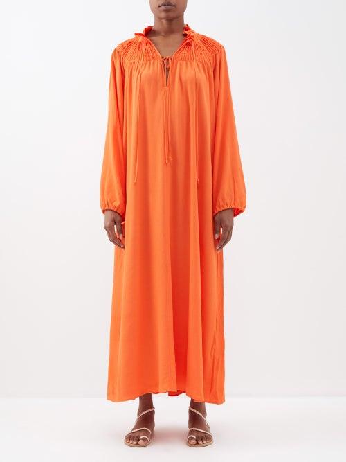 Three Graces London - Devon Smocked Crepe Dress - Womens - Mid Red