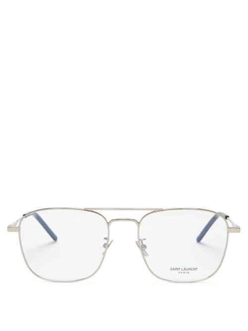Matchesfashion.com Saint Laurent - Aviator Metal Glasses - Mens - Silver