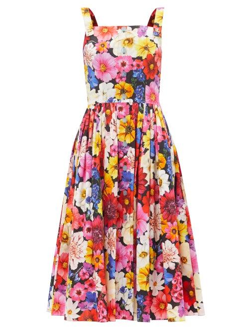 Dolce & Gabbana - Floral-print Cotton-poplin Dress - Womens - Pink Multi