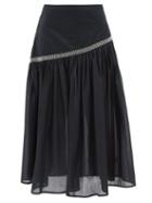 Merlette - Elinga Embroidered Cotton-voile Asymmetric Skirt - Womens - Black