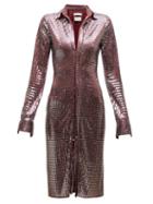 Matchesfashion.com Bottega Veneta - Stud Embellished Satin Jersey Shirtdress - Womens - Burgundy