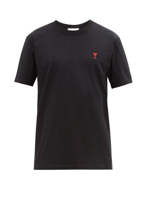 Matchesfashion.com Ami - Logo Embroidered Cotton Jersey T Shirt - Mens - Black