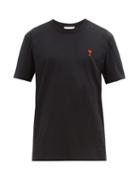 Matchesfashion.com Ami - Logo Embroidered Cotton Jersey T Shirt - Mens - Black